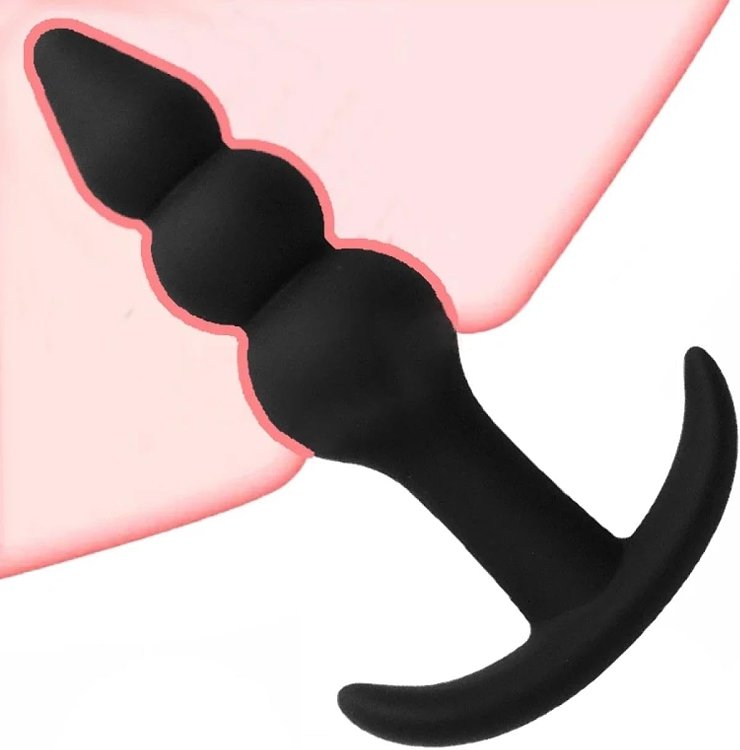 SMD The Prober, Three Beads Silicone Anal Plug With Contoured Anchor Base, Skin Safe, 12.4cm, Black