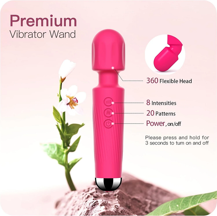 SMD Vibrator Wand & Lubricant 200ml Set, Κλειτοριδικός Δονητής & Λιπαντικό 200ml Σετ, 20 Vibrations & 8 intensities, Pink