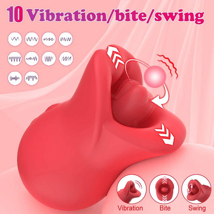 SMD Seductor 3-in-1 Oral Pleasure Pocket Lip Vibrator Stimulator, 10 Licking, Biting & Vibrating Modes, Red