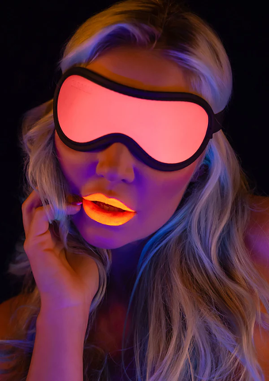 Taboom Glow In The Dark Blindfold, Glowing BDSM Mask, Vegan Leather, Pink