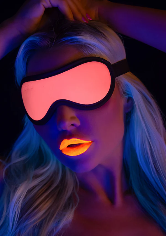 Taboom Glow In The Dark Blindfold, Glowing BDSM Mask, Vegan Leather, Pink