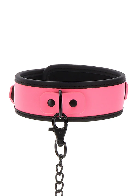Taboom Glow In The Dark Collar & Chain Leash, Φωσφοριζέ BDSM Κολάρο & Λουρί, Pink