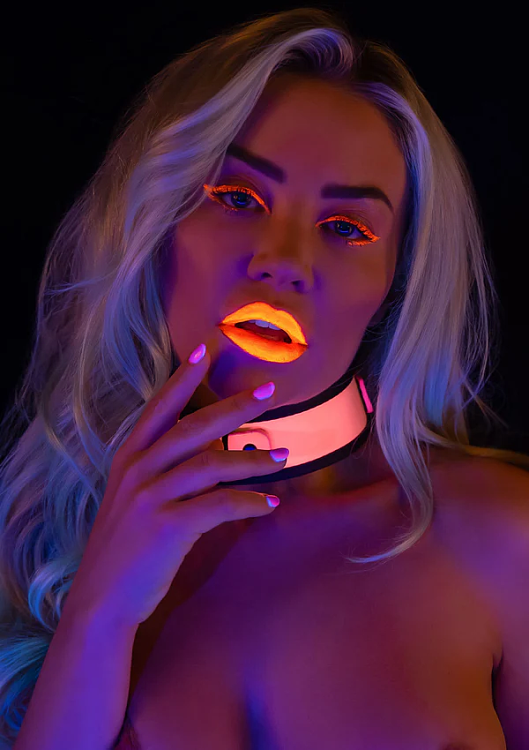 Taboom Glow In The Dark Collar & Chain Leash, Φωσφοριζέ BDSM Κολάρο & Λουρί, Pink