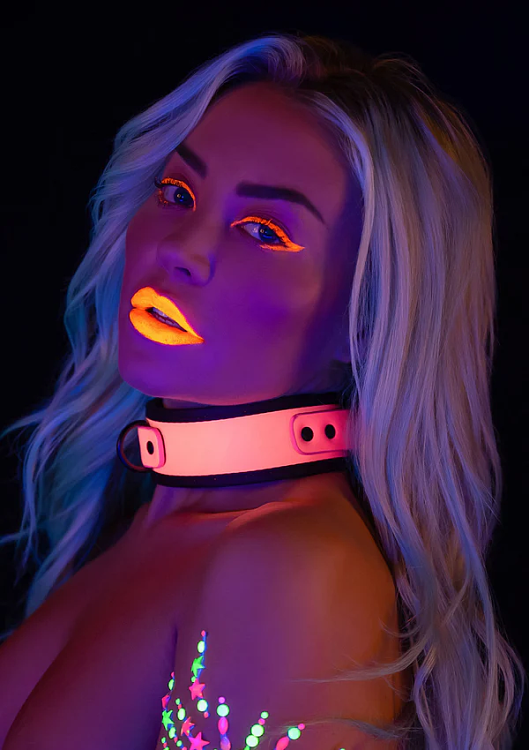 Taboom Glow In The Dark Collar & Chain Leash, Φωσφοριζέ BDSM Κολάρο & Λουρί, Pink