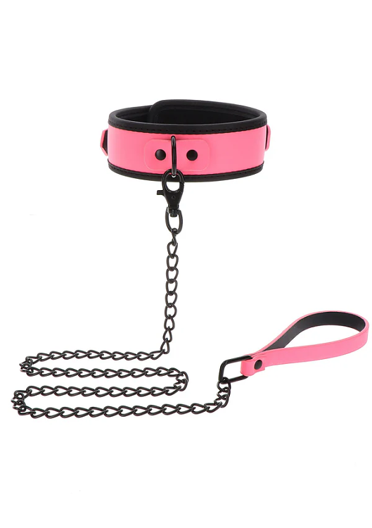 Taboom Glow In The Dark Collar & Chain Leash, Φωσφοριζέ BDSM Κολάρο & Λουρί, Pink