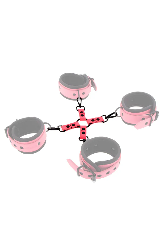 Taboom Glow In The Dark Hogtie, ΒDSM Φωσφοριζέ Hogtie Καρπών & Αστραγάλων, Pink