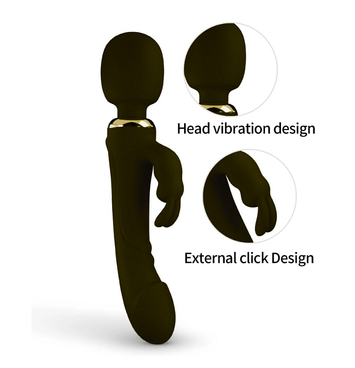 SMD LimitLess Wand Vibrator, 3-in1 Rabbit Ασύρματος Κλειτοριδικός δονητής & Realistic Dildo, Black