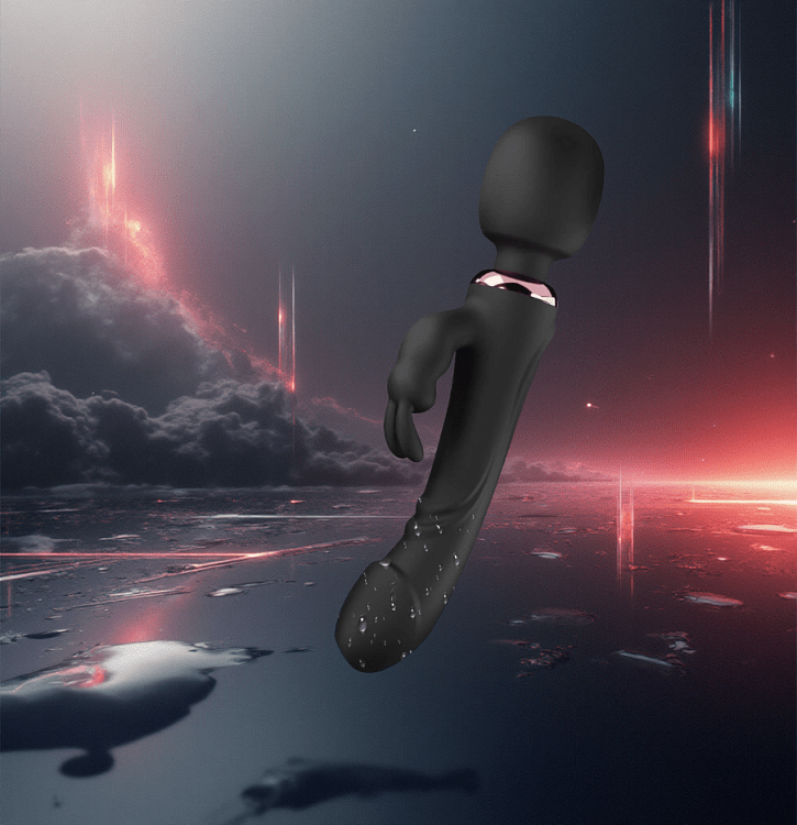 SMD LimitLess Wand Vibrator, 3-in1 Rabbit Ασύρματος Κλειτοριδικός δονητής & Realistic Dildo, Black