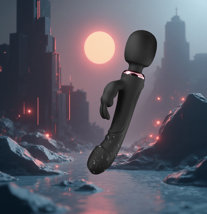 SMD LimitLess Wand Vibrator, 3-in1 Rabbit Ασύρματος Κλειτοριδικός δονητής & Realistic Dildo, Black