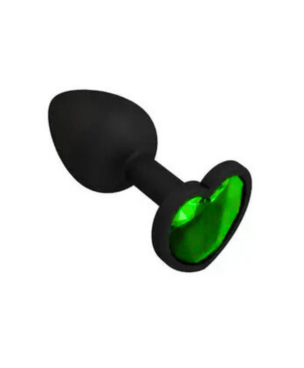 SMD Diamond Silicone Butt plug, Πρωκτική Σφήνα Σιλικόνης, 7cm, Small, Black / Green Heart