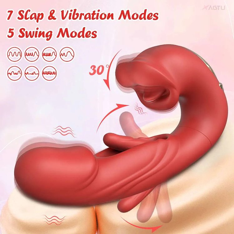 SMD Multitasker X3, Clitoral Licking, Flapping & G Spot Vibrator 3-in1 Πολυχρηστικός Δονητής με 9 Vibrating Modes, Red