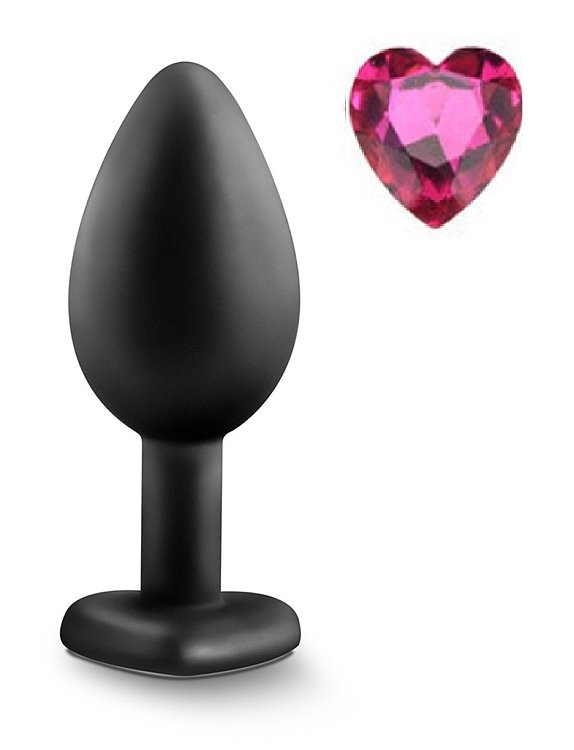 SMD Diamond Silicone Butt plug, Πρωκτική Σφήνα Σιλικόνης, 8cm, Medium, Black / Pink Heart