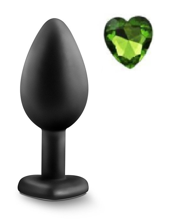 SMD Diamond Silicone Butt plug, Πρωκτική Σφήνα Σιλικόνης, 7cm, Small, Black / Green Heart