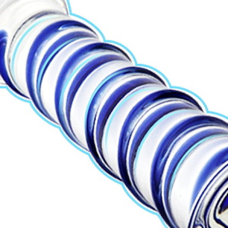 SMD Celestial, Glass Dildo with Blue Raised Spiral Texture & Mushroom Tip 17cm, Clear / Blue