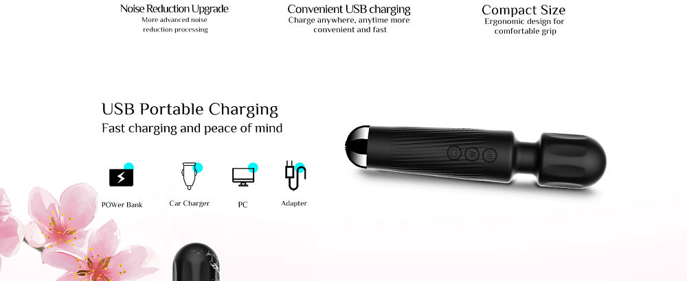 SMD Vibrator Wand, Ασύρματος Κλειτοριδικός δονητής, 20 Vibrations & 8 intensities, Black