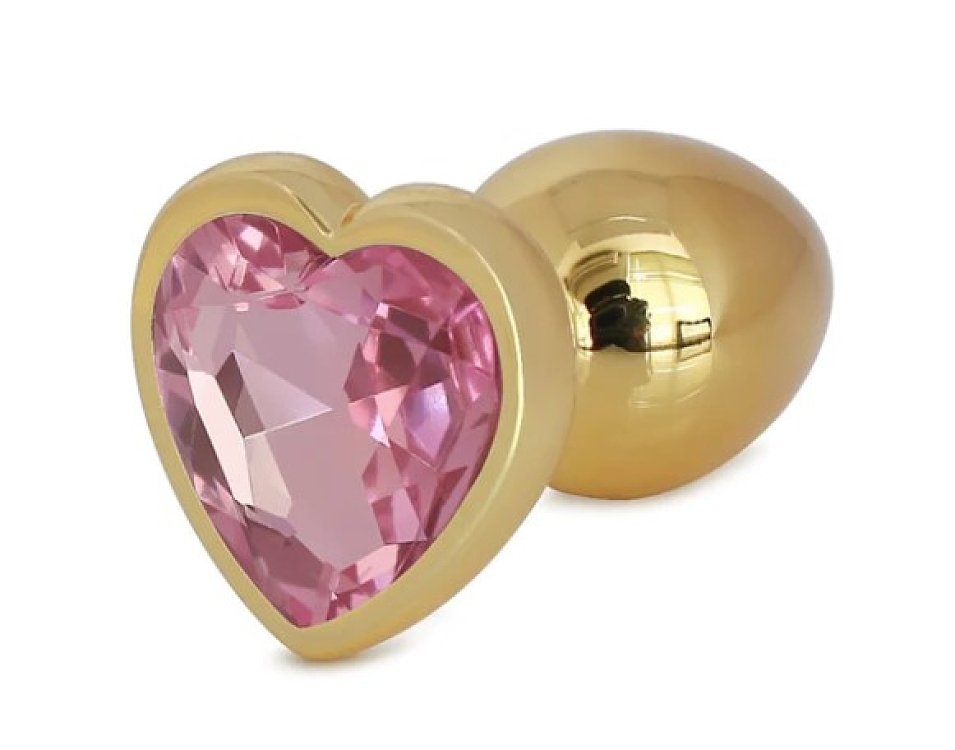 SMD Butt Plug, Πρωκτική Σφήνα L 9cm, Golden / Pink Heart