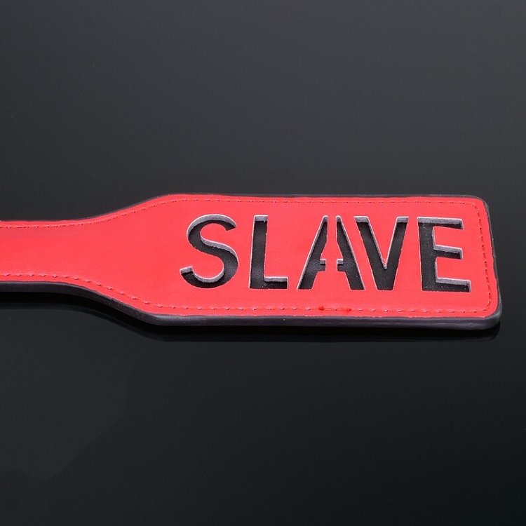 SMD SLAVE Fetish Spanking Paddle Series, BDSM Imprint Spanking Paddle από Faux Leather, 32cm, Black/Red