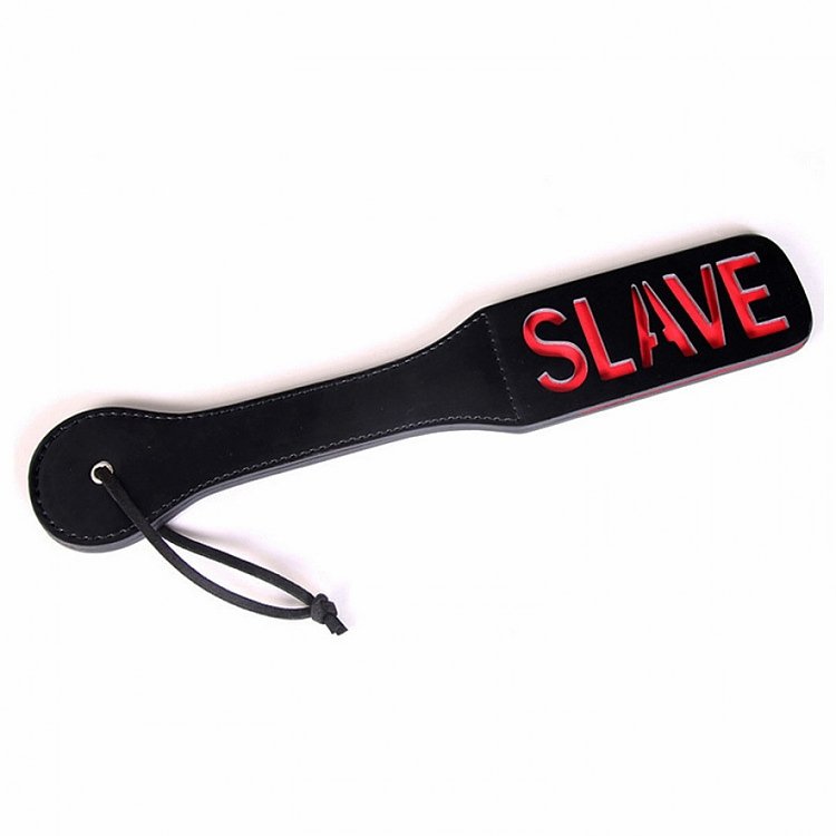 SMD SLAVE Fetish Spanking Paddle Series, BDSM Imprint Spanking Paddle από Faux Leather, 32cm, Black/Red