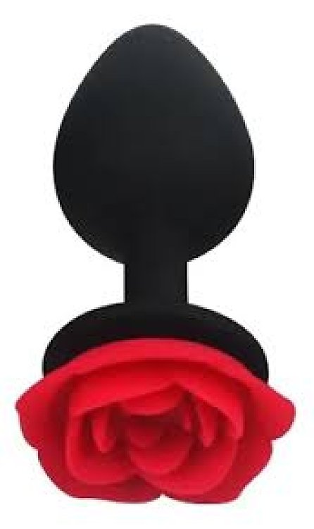SMD Rose Butt Plug, Πρωκτική Σφήνα από Σιλικόνη με βάση Τριαντάφυλλο S 7cm, Black / Red Rose
