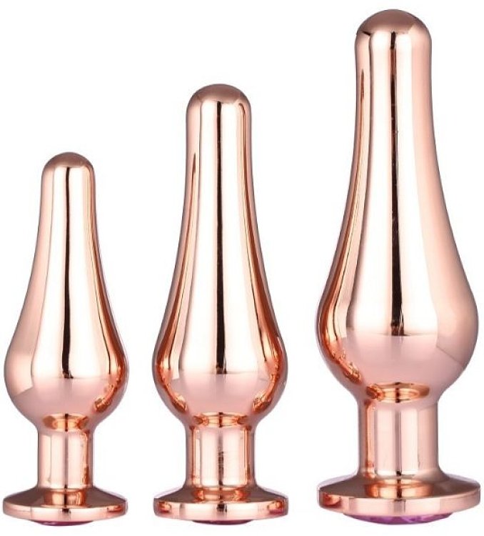 SMD Analyzer Triple Deeper Edition, Rocket Butt Plug Set, Πρωκτική Σφήνα Σετ των 3 (S / M / L ), Rose Gold / Pink Diamond
