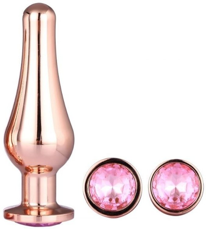 SMD Analyzer Triple Deeper Edition, Rocket Butt Plug Set, Πρωκτική Σφήνα Σετ των 3 (S / M / L ), Rose Gold / Pink Diamond