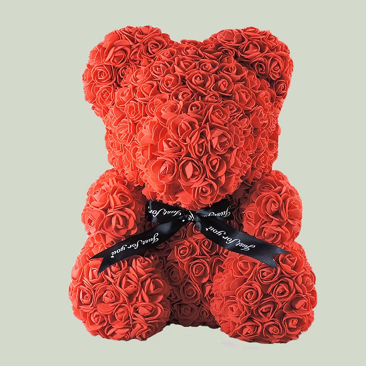 Forever Rose Teddy Love Gift, Χειροποιήτο Διακοσμητικό Αρκουδάκι με Τριαντάφυλλα 25εκ, Red/Κόκκινο