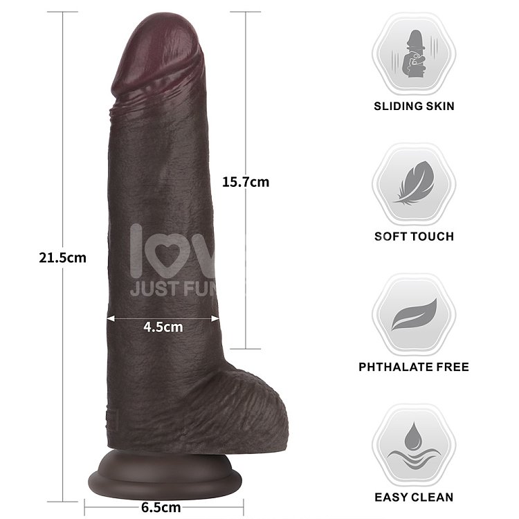 Lovetoy Sliding Skin Pro II, Dual Layer Realistic Dildo 21.6cm, Black