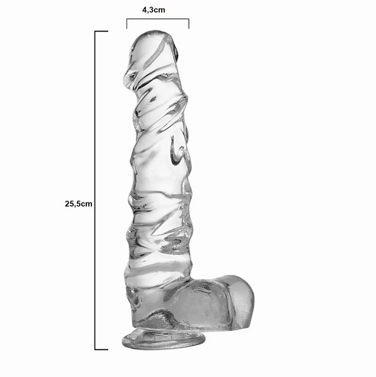 SMD CrystalVein, Realistic Dildo 25,5cm Ρεαλιστικό Dildo με Όρχεις και Βεντούζα, Clear