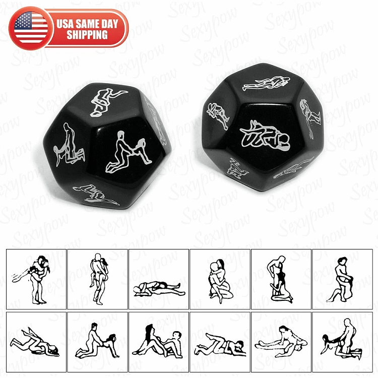 SMD Lucky Lovers Black Dice, Couples Game Intimacy Night Dice with 12 Positions, Ερωτικό Ζάρι για Ζευγάρια με 12 Στάσεις, Black