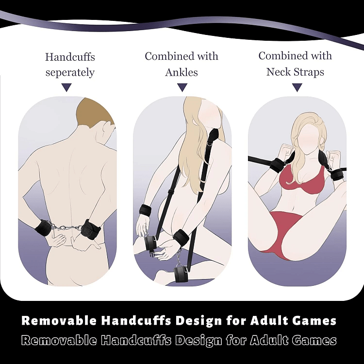 SMD Dominator, BDSM Neck, Handcuffs & Thigh/Ankle Restraint System, Pink