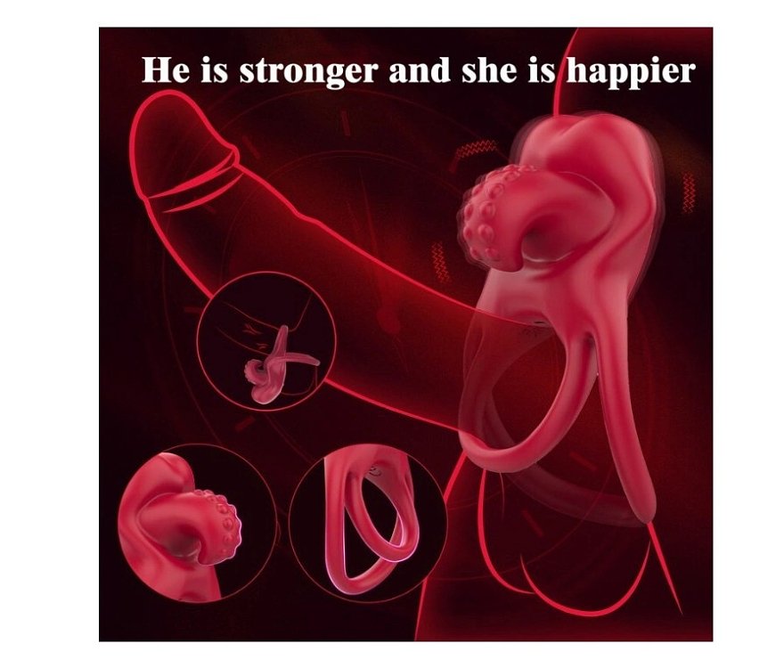 SMD Double Tongue, Vibrating Double Penis Ring, Δονούμενο Διπλό Δαχτυλίδι Πέους με Γλώσσα, 10 Δονήσεις, Silicone, Red