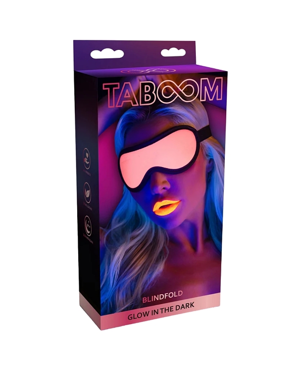 Taboom Glow In The Dark Blindfold, Glowing BDSM Mask, Vegan Leather, Pink