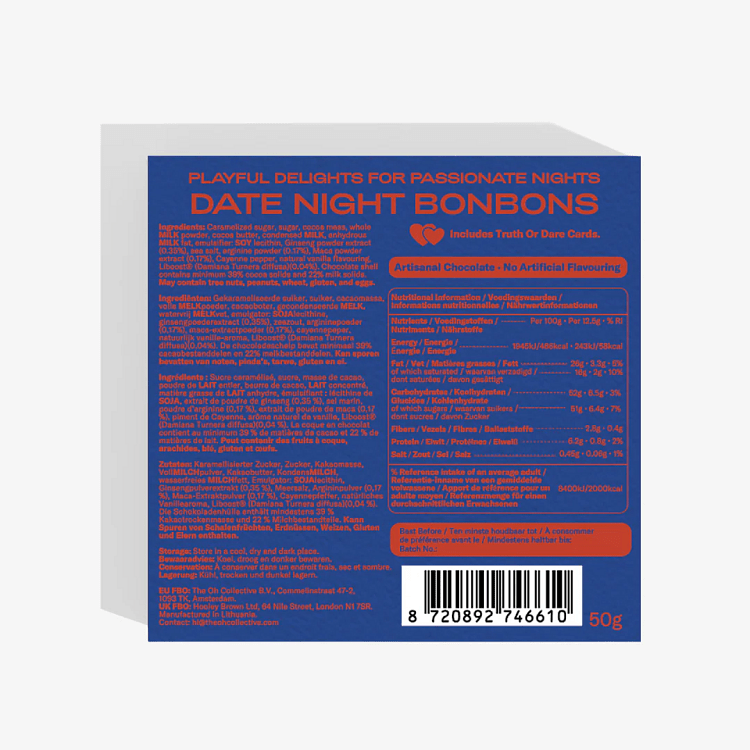 The Oh Collective Date Night BonBons, Creamy Caramel Filling Chocolates, Αφροδισιακά Σοκολατάκια με Maca,Ginseng & Liboost, 50gr