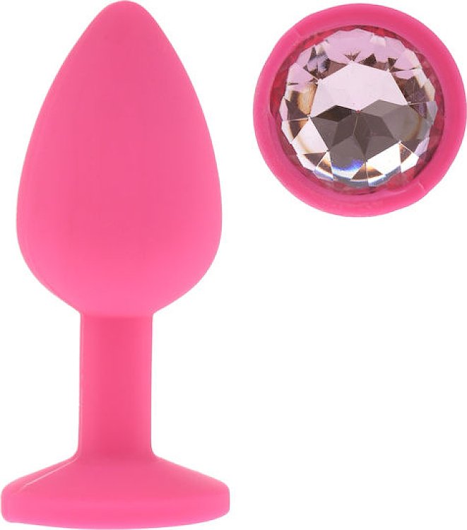 SMD Diamond Silicone Butt plug, Πρωκτική Σφήνα Σιλικόνης, 7cm, Pink/Silver