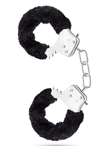 Blush Temptasia Cuffs, Μεταλλικές Χειροπέδες με Γούνινη Επένδυση, Removable Faux Fur, Safety Release Lever, 2 Keys, Black