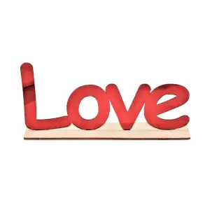 Love Plexiglass Decor With Wooden Base, Mini Διακοσμητικό Plexiglass Love με Ξύλινη Βάση, Κόκκινο/Red