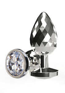 ToyJoy Disco Diamond Plug, Butt Plug with Diamond Jewel, Πρωκτική Σφήνα M 8.2cm, Silver and Diamond