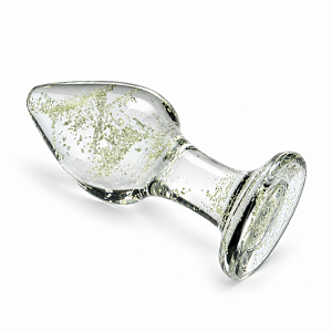 SMD LumiGlow, Glow-in-the-Dark Glass Butt Plug, Φωσφορίζουσα Γυάλινη Πρωκτική Σφήνα 8.5cm, Clear / Green Glow