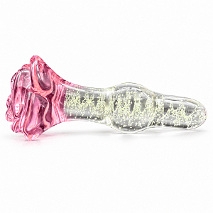 SMD LumiGlow, Glow-in-the-Dark Glass Butt Plug, Φωσφορίζουσα Γυάλινη Πρωκτική Σφήνα με Βάση Τριαντάφυλλο 11cm, Clear / Pink