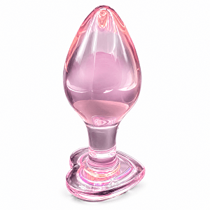 SMD Crystal Heart, Glass Butt Plug with Heart Gem, Γυάλινη Πρωκτική Σφήνα με Διακοσμητική Καρδιά στη Βάση 11cm, Pink
