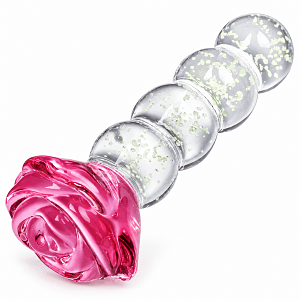 SMD LumiGlow Beads, Glow-in-the-Dark Glass Butt Plug, Φωσφορίζουσα Γυάλινη Πρωκτική Σφήνα με Βάση Τριαντάφυλλο 12.5cm
