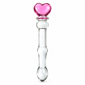SMD Crystal Pleasure Wand, Glass Dildo with Heart Handle, Γυάλινο Dildo με Λαβή Καρδιά, Clear / Pink