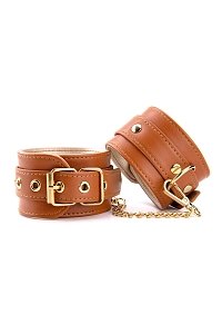Dream Toys Blaze Elite Ankle Cuffs Cognac, Δερμάτινες Ποδοπέδες Vegan Leather, 12cm Metal Chain & Clip, Cognac Brown
