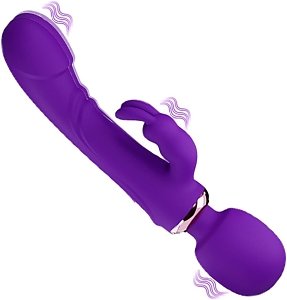 SMD LimitLess Wand Vibrator, 3-in1 Rabbit Ασύρματος Κλειτοριδικός δονητής & Realistic Dildo, Purple