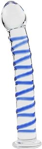 SMD Celestial, Glass Dildo with Blue Raised Spiral Texture & Mushroom Tip 17cm, Clear / Blue