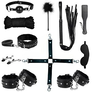 SMD Complete Domination Bondage Set, Πλήρες σετ BDSM με 11 accessories από Vegan Leather, Black