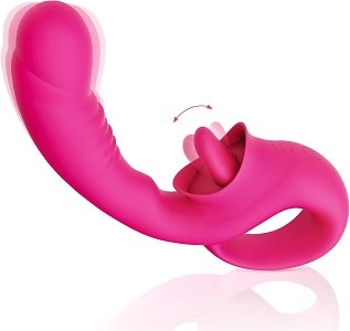 SMD Double Trouble Clitoral Licking and G Spot Vibrator 2-in1, Διπλός Δονητής με 10 Vibrating Modes, Fuchsia