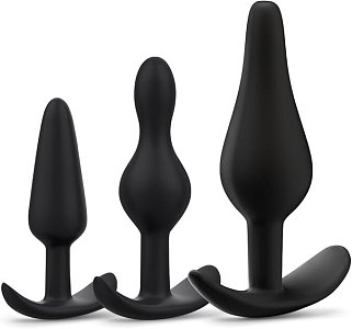 SMD Butt Plug Set For Beginners, Πρωκτική Σφήνα από Σιλικόνη, Σετ των 3 (S / M / L ), Black