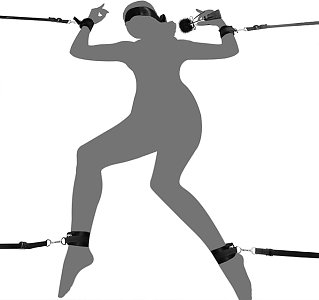 SMD Immobiliser, BDSM Bed Restraint System, με Ιμάντες, Χειροπέδες, Μάσκα και Tickler, Black