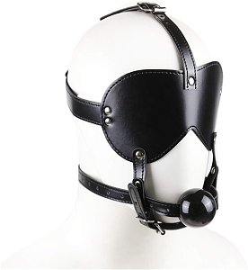SMD Ballistix, Leather Eye Mask with Ball Mouth Gag, Black